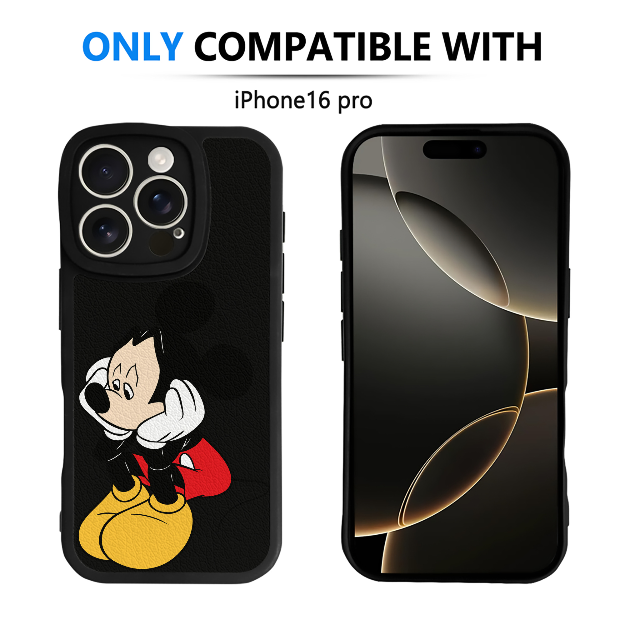 （画像用） ミッキーマウス Mickey Mouse 【iPhone 16シリーズ対応】シリコンスマホケース（レザー調） 材質：シリコン